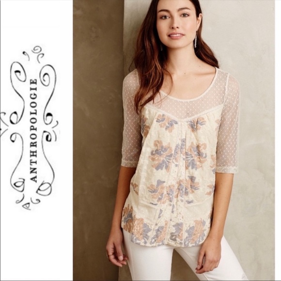 Anthropologie Meadow Rue Anja Lace Top Blouse L - Picture 2 of 7